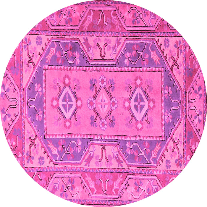 Round Machine Washable Oriental Pink Traditional Rug, wshtr2213pnk