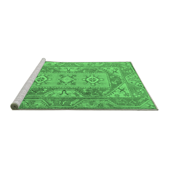 Sideview of Machine Washable Oriental Emerald Green Traditional Area Rugs, wshtr2213emgrn