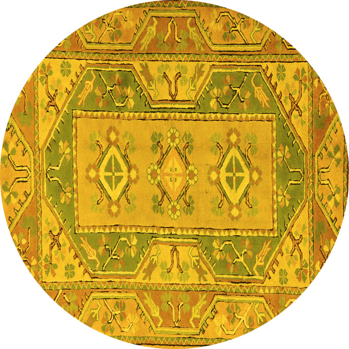Round Oriental Yellow Traditional Rug, tr2213yw