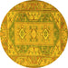 Round Oriental Yellow Traditional Rug, tr2213yw