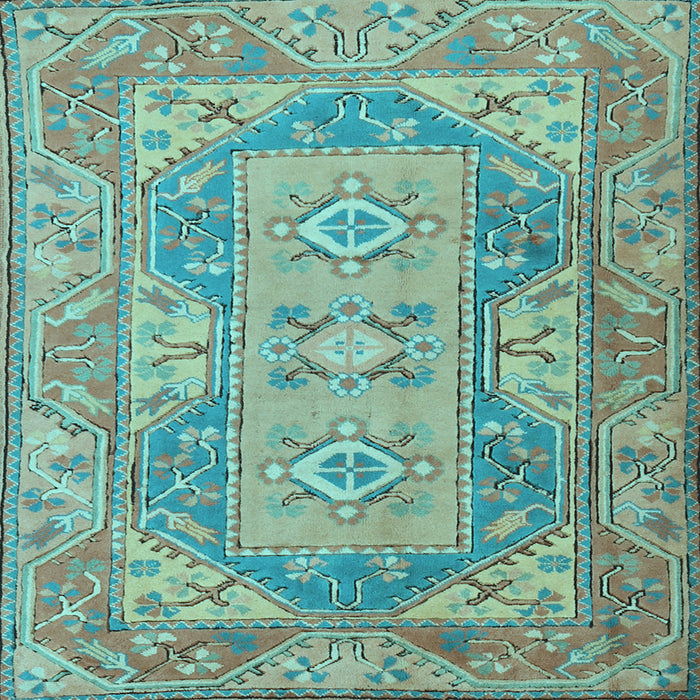 Square Machine Washable Oriental Light Blue Traditional Rug, wshtr2213lblu