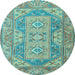 Round Oriental Light Blue Traditional Rug, tr2213lblu