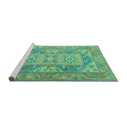 Sideview of Machine Washable Oriental Turquoise Traditional Area Rugs, wshtr2213turq