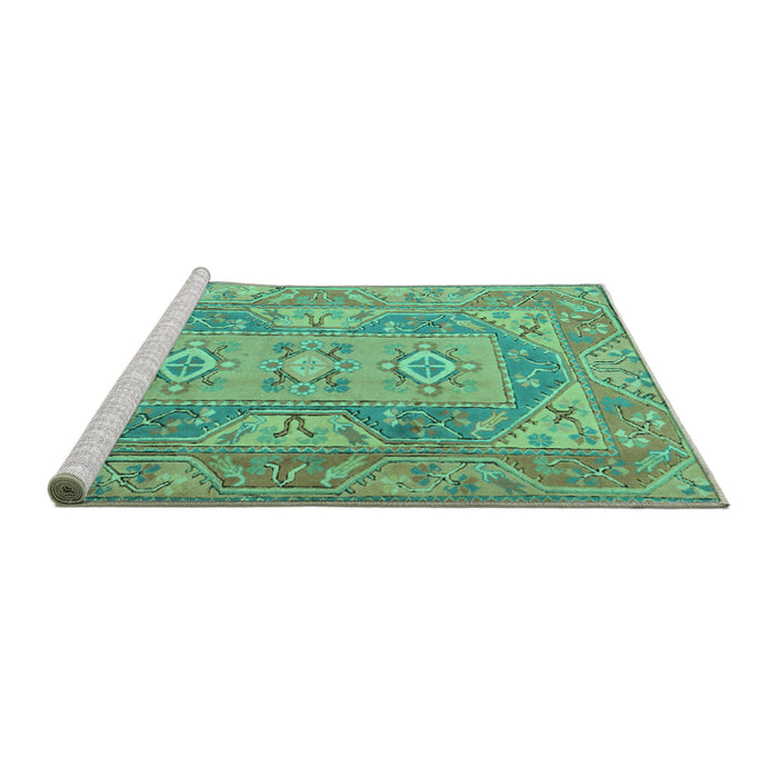 Sideview of Machine Washable Oriental Turquoise Traditional Area Rugs, wshtr2213turq