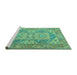 Sideview of Machine Washable Oriental Turquoise Traditional Area Rugs, wshtr2213turq