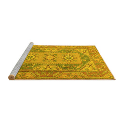 Sideview of Machine Washable Oriental Yellow Traditional Rug, wshtr2213yw