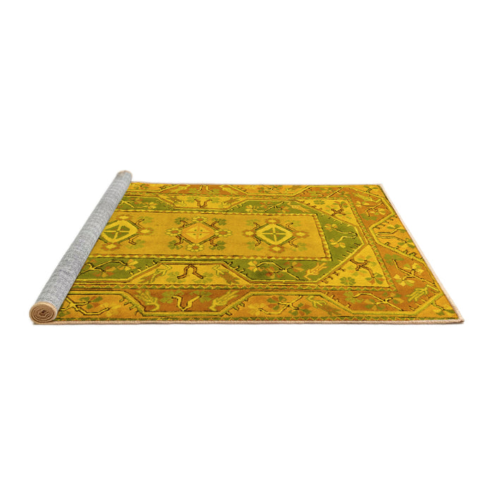 Sideview of Machine Washable Oriental Yellow Traditional Rug, wshtr2213yw