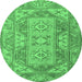 Round Oriental Emerald Green Traditional Rug, tr2213emgrn