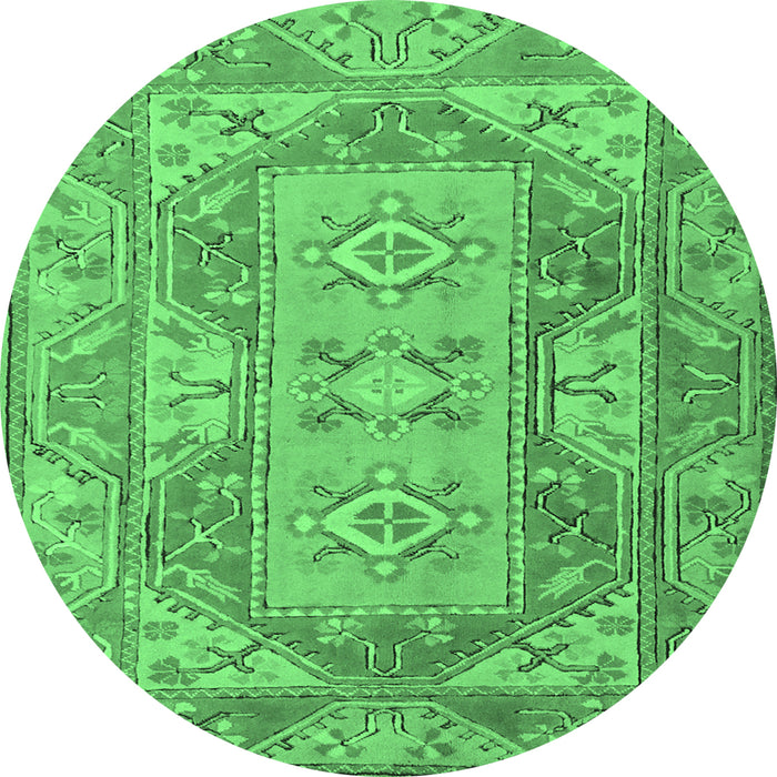 Round Machine Washable Oriental Emerald Green Traditional Area Rugs, wshtr2213emgrn