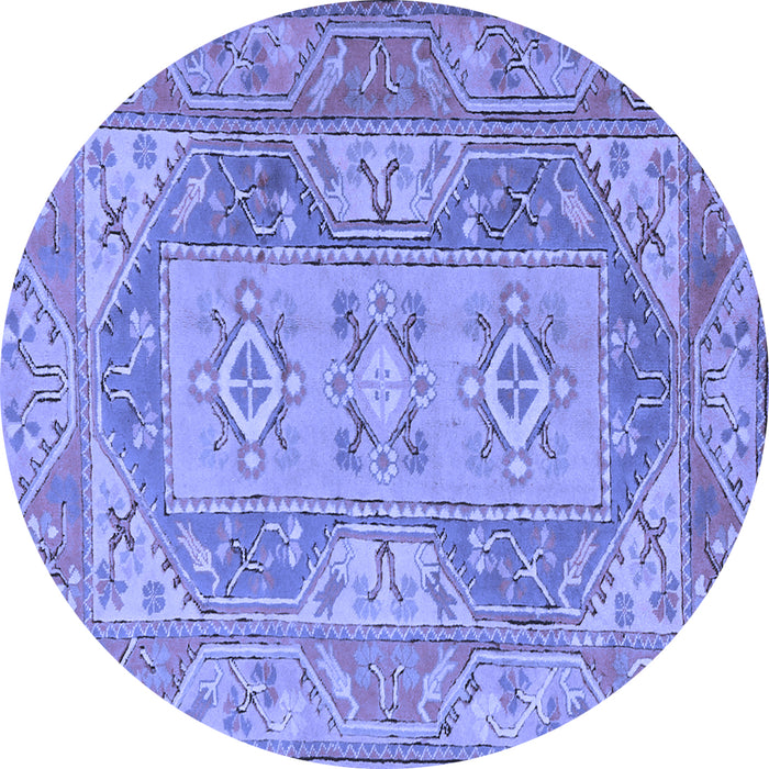 Round Machine Washable Oriental Blue Traditional Rug, wshtr2213blu