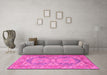 Machine Washable Oriental Pink Traditional Rug in a Living Room, wshtr2213pnk