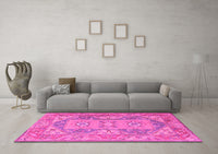 Machine Washable Oriental Pink Traditional Rug, wshtr2213pnk