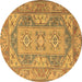 Round Oriental Brown Traditional Rug, tr2213brn