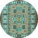 Round Oriental Light Blue Traditional Rug, tr2214lblu