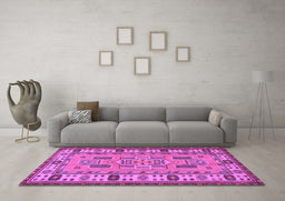 Machine Washable Oriental Purple Traditional Area Rugs in a Living Room, wshtr2214pur