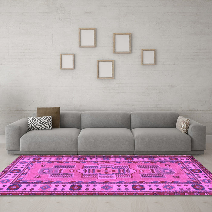 Machine Washable Oriental Purple Traditional Area Rugs in a Living Room, wshtr2214pur