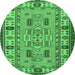 Round Machine Washable Oriental Emerald Green Traditional Area Rugs, wshtr2214emgrn