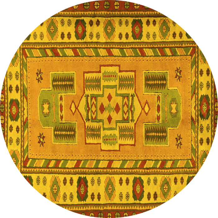 Round Machine Washable Oriental Yellow Traditional Rug, wshtr2214yw