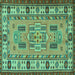 Square Oriental Turquoise Traditional Rug, tr2214turq