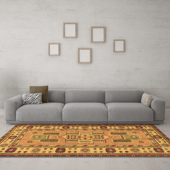 Machine Washable Oriental Brown Traditional Rug in a Living Room,, wshtr2214brn