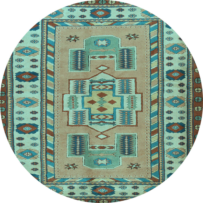 Round Machine Washable Oriental Light Blue Traditional Rug, wshtr2214lblu