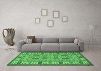 Machine Washable Oriental Emerald Green Traditional Rug, wshtr2214emgrn