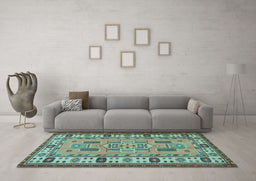 Machine Washable Oriental Light Blue Traditional Rug in a Living Room, wshtr2214lblu