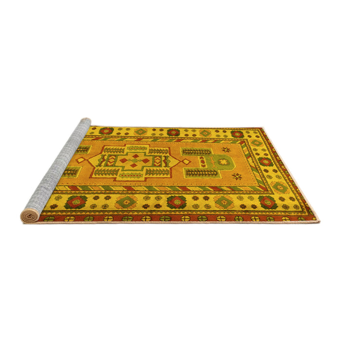 Sideview of Machine Washable Oriental Yellow Traditional Rug, wshtr2214yw
