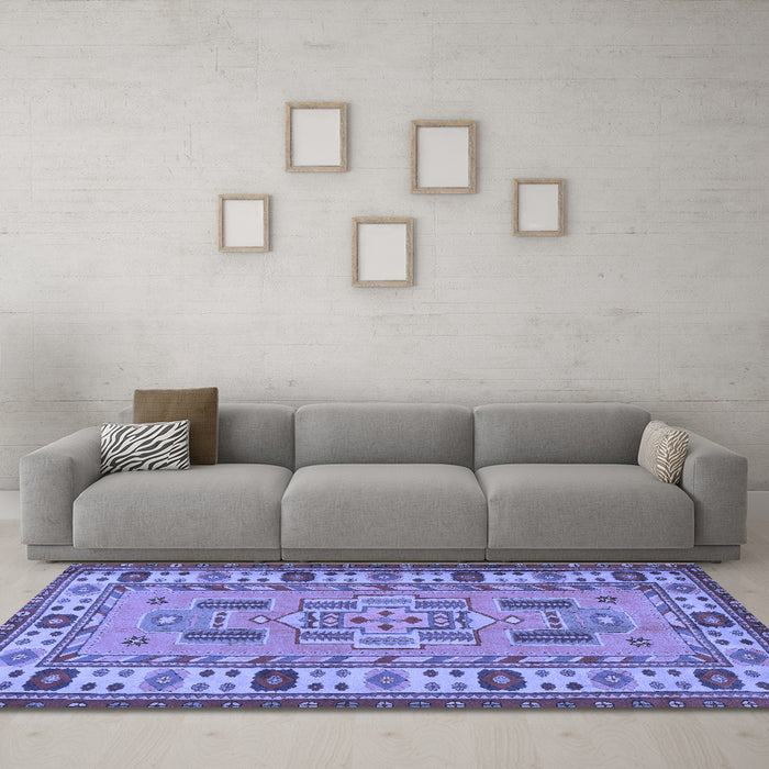 Machine Washable Oriental Blue Traditional Rug in a Living Room, wshtr2214blu