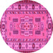 Round Machine Washable Oriental Pink Traditional Rug, wshtr2214pnk