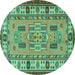 Round Oriental Turquoise Traditional Rug, tr2214turq