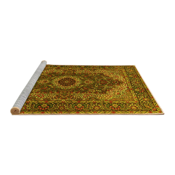 Sideview of Machine Washable Medallion Yellow Traditional Rug, wshtr2215yw