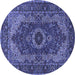 Round Machine Washable Medallion Blue Traditional Rug, wshtr2215blu