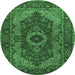 Round Machine Washable Medallion Emerald Green Traditional Area Rugs, wshtr2215emgrn