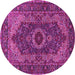 Round Machine Washable Medallion Pink Traditional Rug, wshtr2215pnk