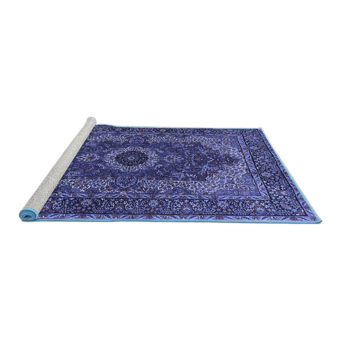 Sideview of Machine Washable Medallion Blue Traditional Rug, wshtr2215blu