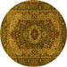 Round Machine Washable Medallion Yellow Traditional Rug, wshtr2215yw