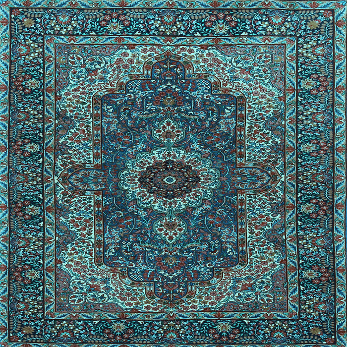 Square Machine Washable Medallion Light Blue Traditional Rug, wshtr2215lblu