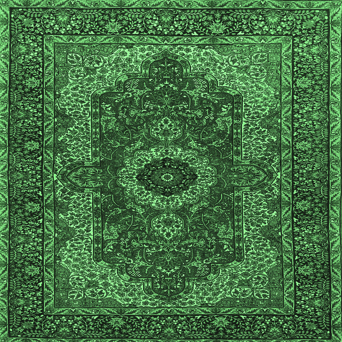 Square Medallion Emerald Green Traditional Rug, tr2215emgrn
