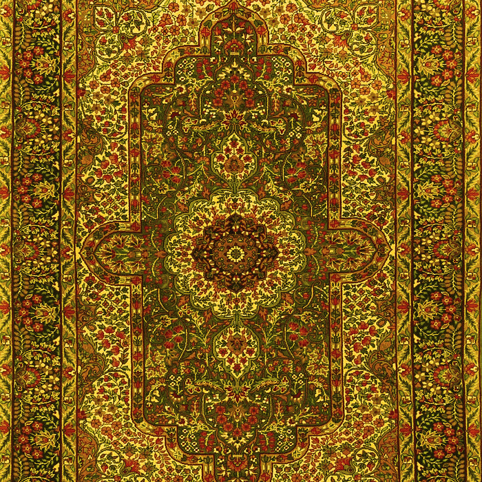 Machine Washable Medallion Yellow Traditional Rug, wshtr2215yw