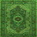 Round Machine Washable Medallion Green Traditional Area Rugs, wshtr2215grn