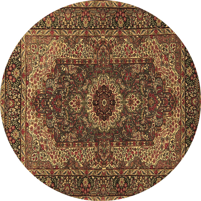 Round Machine Washable Medallion Brown Traditional Rug, wshtr2215brn