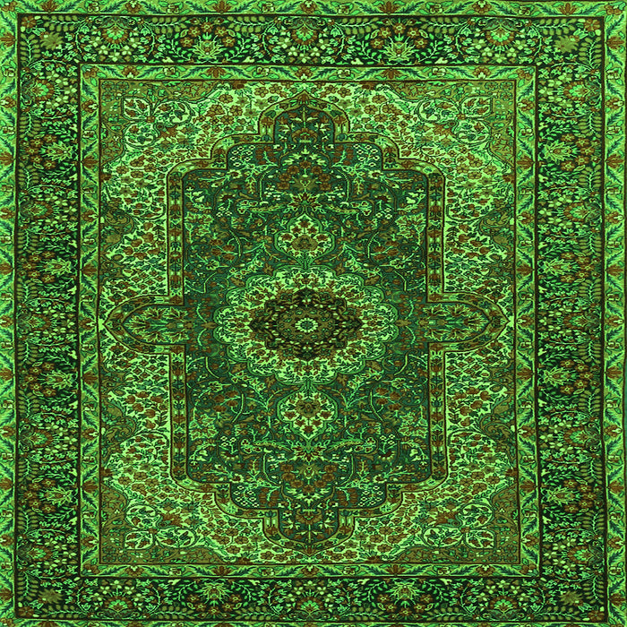 Serging Thickness of Medallion Green Traditional Rug, tr2215grn