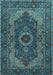 Machine Washable Medallion Light Blue Traditional Rug, wshtr2215lblu