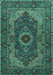 Machine Washable Medallion Turquoise Traditional Area Rugs, wshtr2215turq