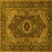 Square Machine Washable Medallion Yellow Traditional Rug, wshtr2215yw