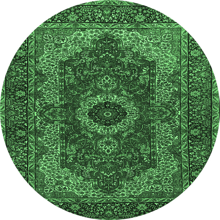 Round Medallion Emerald Green Traditional Rug, tr2215emgrn