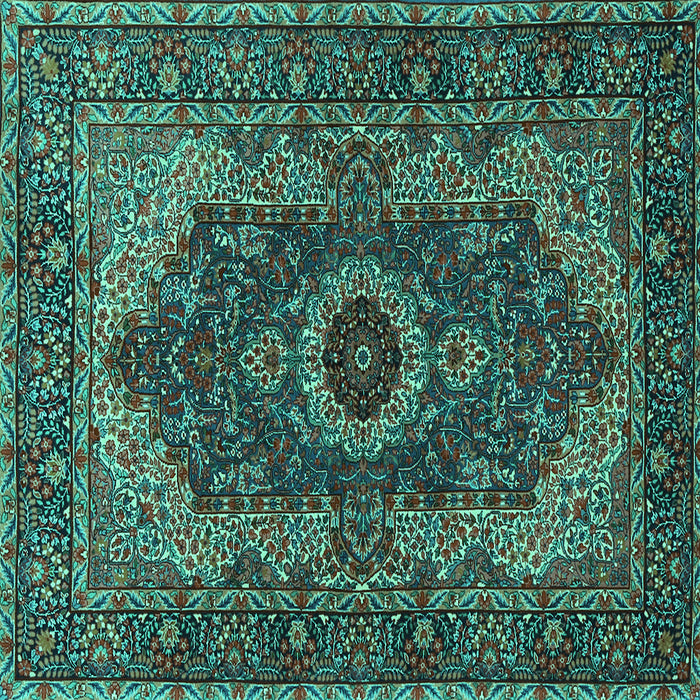 Square Machine Washable Medallion Turquoise Traditional Area Rugs, wshtr2215turq