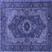 Square Machine Washable Medallion Blue Traditional Rug, wshtr2215blu