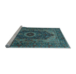 Sideview of Machine Washable Medallion Light Blue Traditional Rug, wshtr2215lblu